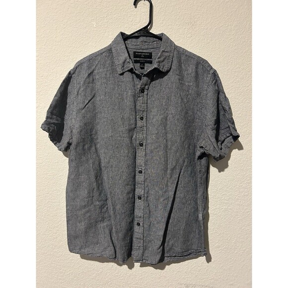 Banana Republic Linen Shirt Mens Large Button Up Slim Fit Short Sleeve - Picture 1 of 7